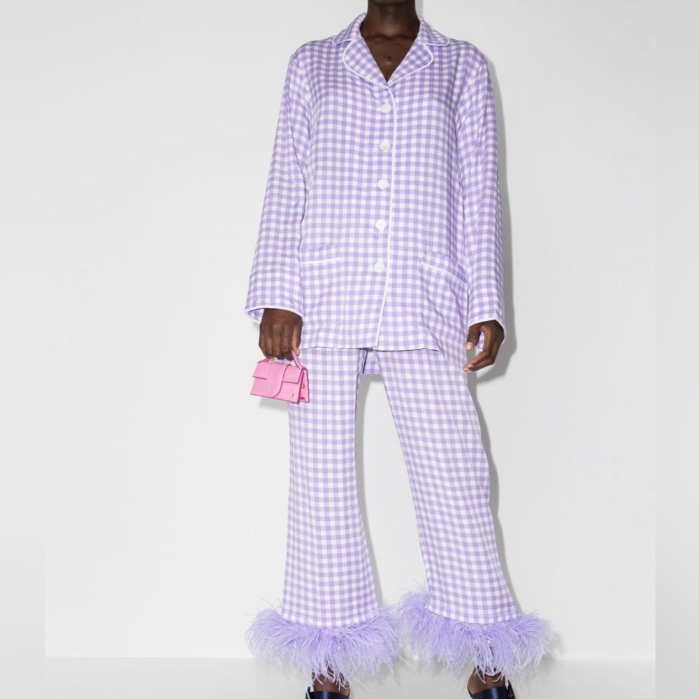 Sleeper gingham party feather cuff pajamas